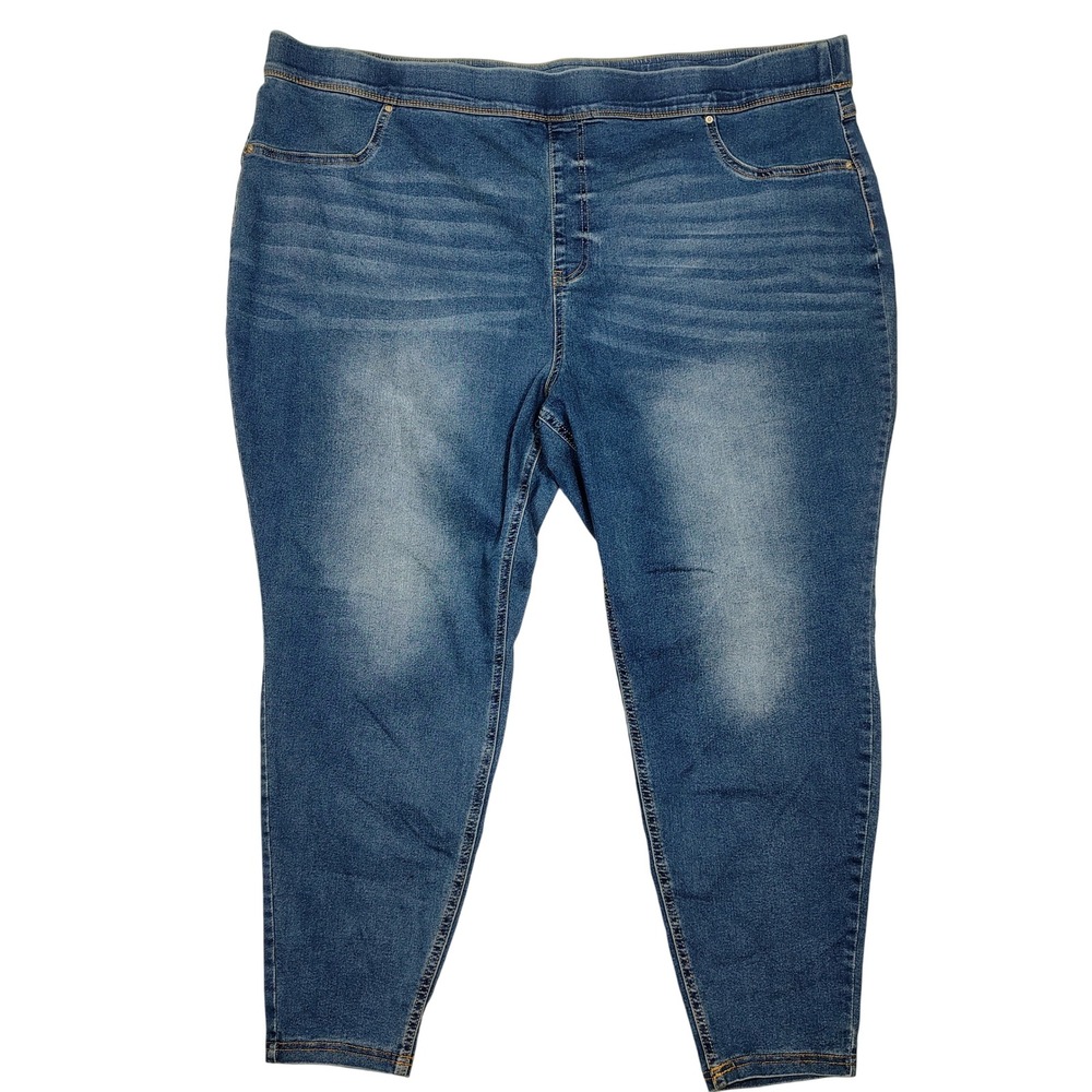 Terra & Sky Jeggings Women 4X Blue Pull-On Stretch Solid Denim Cotton Blend